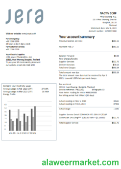 JERA power (Thailand) Co., Ltd. utility business bill, SCR